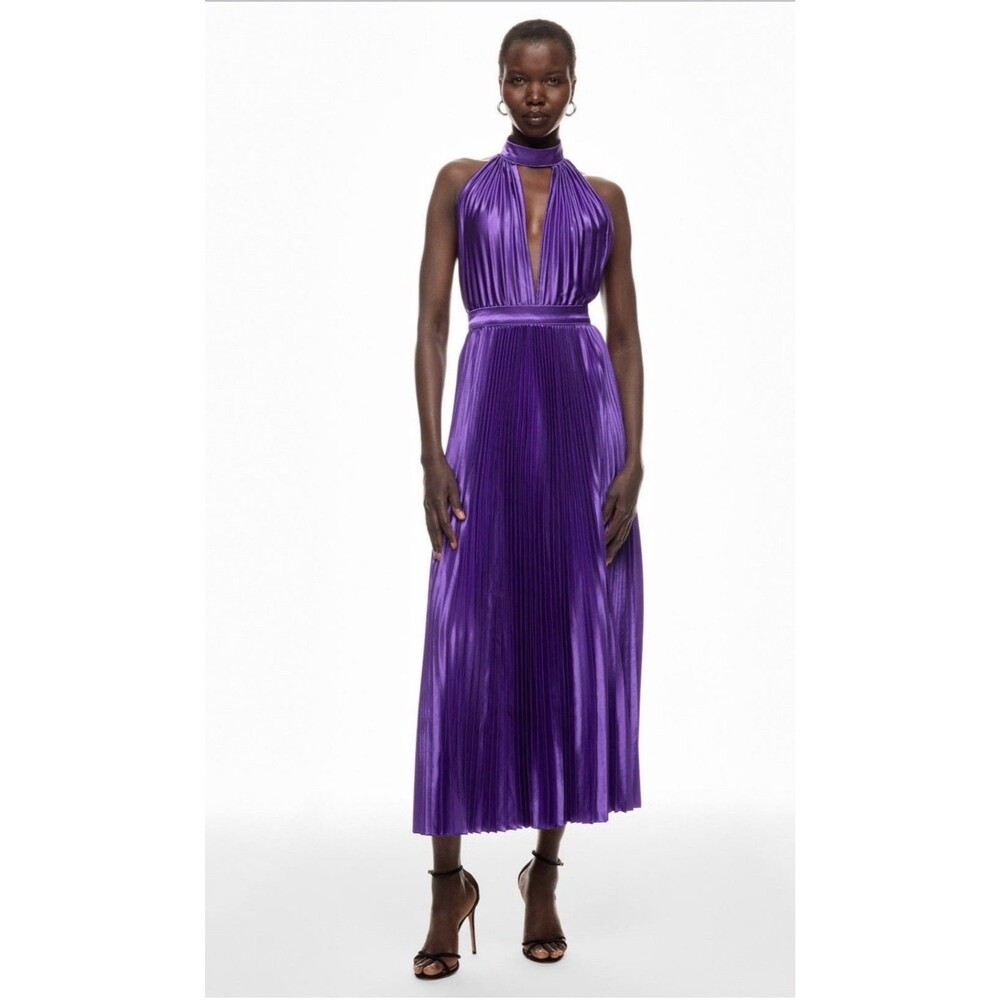 L'IDEE Renaissance Split Pleated Gown Arabia Purple Size 6 MSRP $395